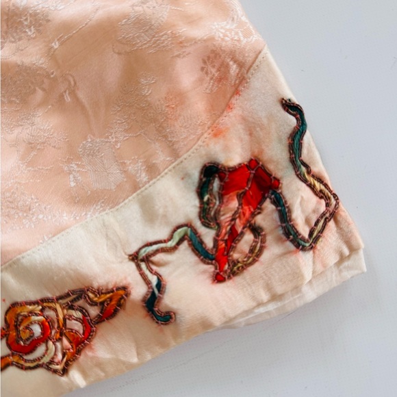 Vintage Peach Pink Asian Silk Embroidered Robe with Sash - Silk Lined Kimono - Picture 8 of 16